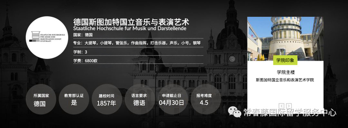 德国留学,斯图加特国立音乐与表演艺术学院专业